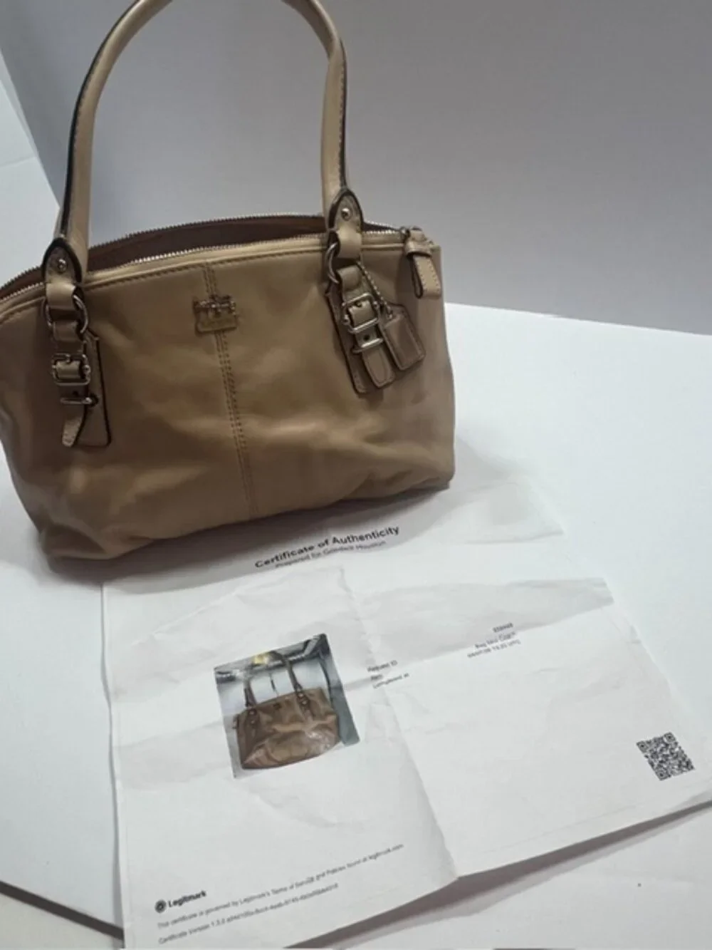 Coach Madison Mini Leather Satchel Handbag Beige Top straps w/cert of auth. VTG